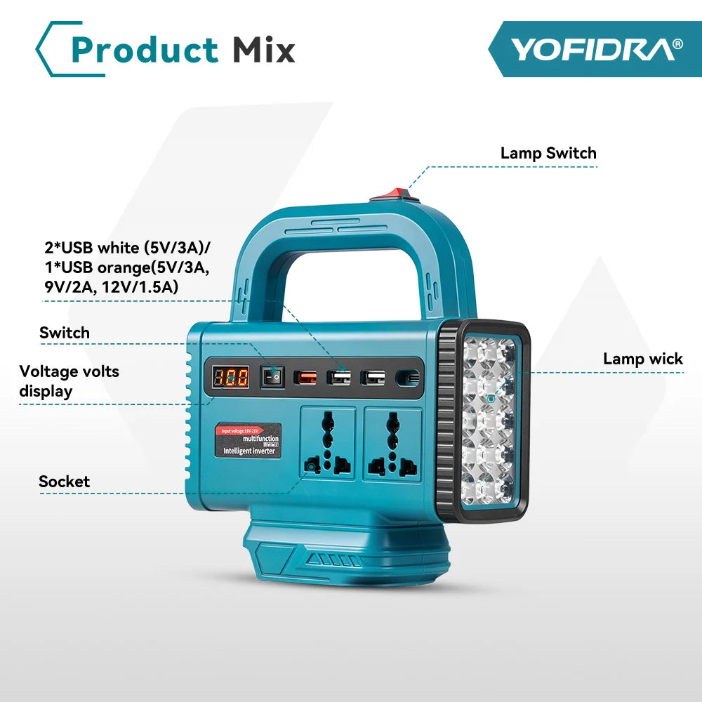 Multifunction Portable Inverter with 14.8V Battery, Universal Sockets, USB Ports & LED Torch | Best Portable Power Station India