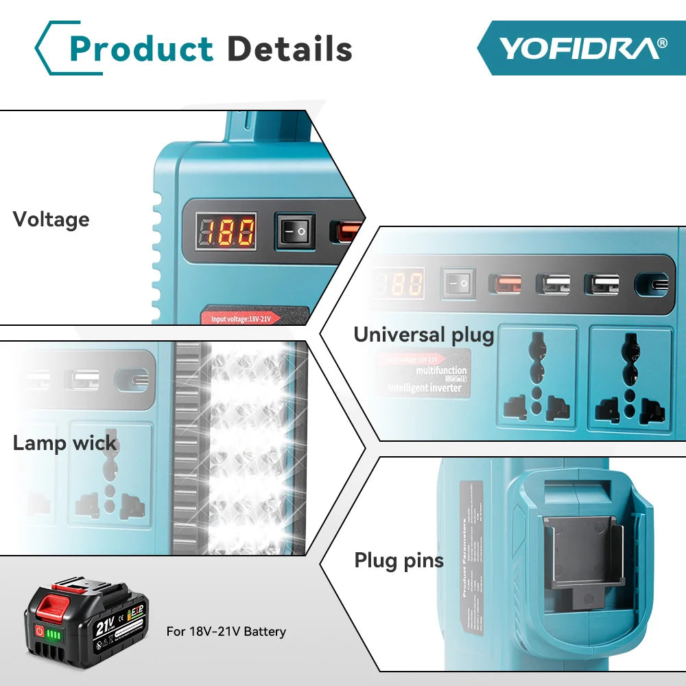 Multifunction Portable Inverter with 14.8V Battery, Universal Sockets, USB Ports & LED Torch | Best Portable Power Station India