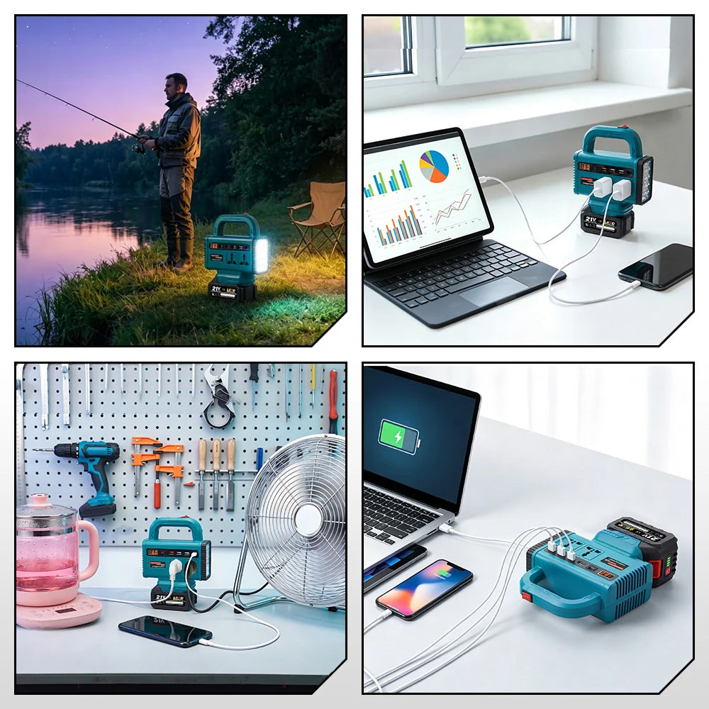 Multifunction Portable Inverter with 14.8V Battery, Universal Sockets, USB Ports & LED Torch | Best Portable Power Station India