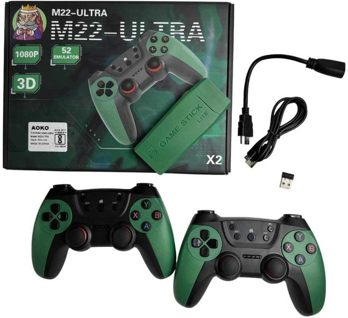 M22 Ultra Gamestick with Green Black Gaming Controllers, 25000+ Games & PSP Classics | New Gaming Stick