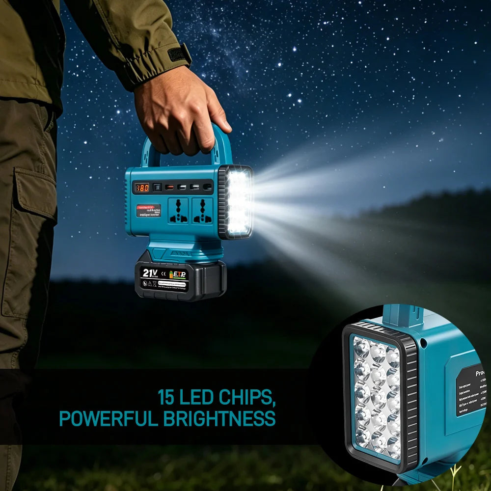 Multifunction Portable Inverter with 14.8V Battery, Universal Sockets, USB Ports & LED Torch | Best Portable Power Station India