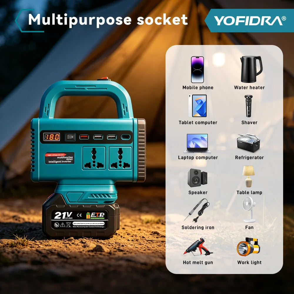 Multifunction Portable Inverter with 14.8V Battery, Universal Sockets, USB Ports & LED Torch | Best Portable Power Station India