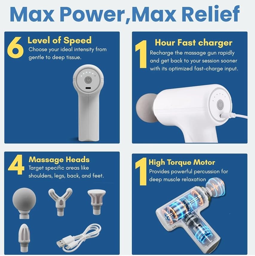 Massage Gun with 9 Attachments & 6 Speed Modes | Best Deep Tissue Massager Under ₹1000 India