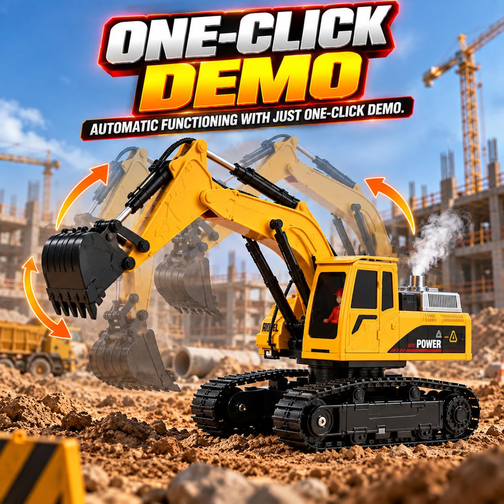 RC JCB Excavator with Working Arm, 360° Rotation, Metal Bucket & Free Dump Truck | Best RC Construction Toy
