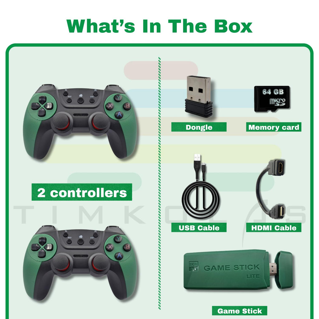 M22 Ultra Gamestick with Green Black Gaming Controllers, 25000+ Games & PSP Classics | New Gaming Stick