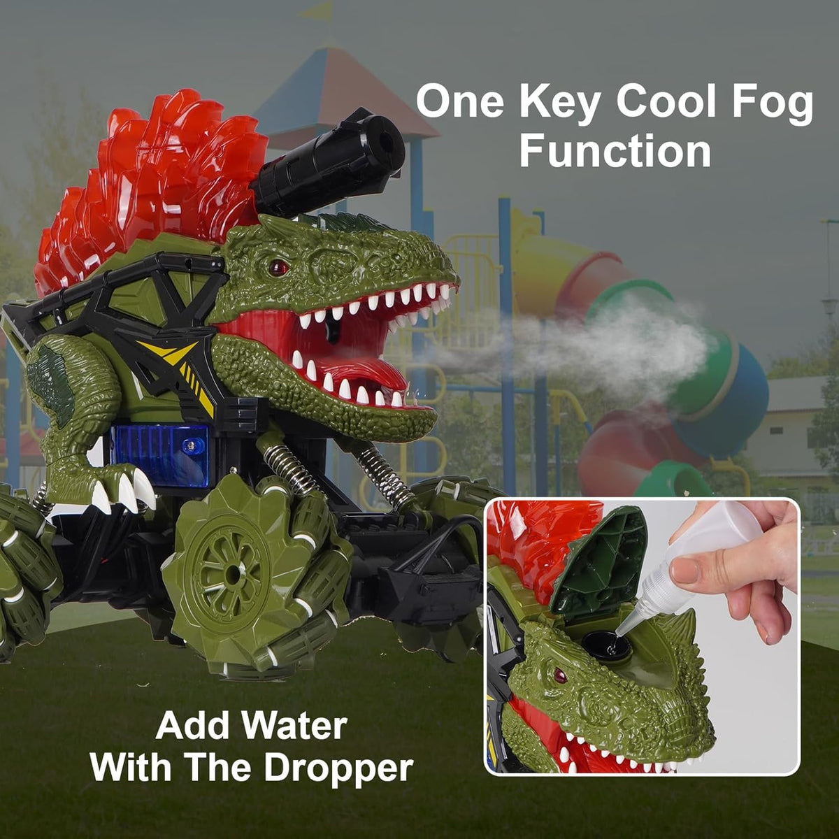 Dinosaur RC Car with Fog Smoke, Bubble Shoot & 4x4 Mechanical Tires | Best RC Toy for Kids India