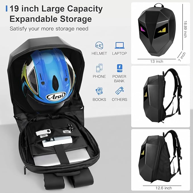 Eye Rover LED Smart Backpack with App Controlled Eyes, 19L Capacity & Helmet Storage | Most Unique Backpack India