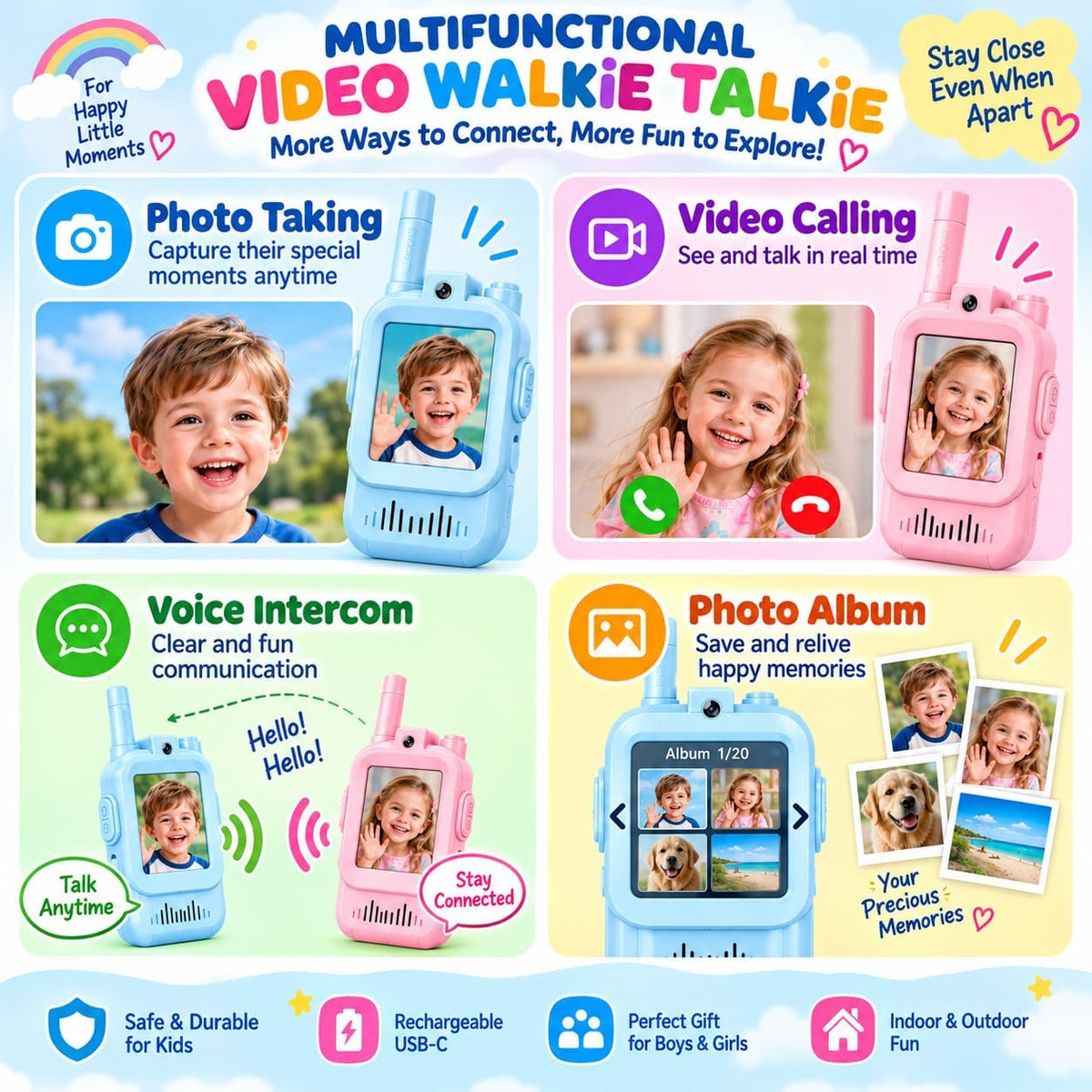 Video Calling Walkie Talkie for Kids with 100 Metre Range & Direct Connect | Best Kids Walkie Talkie India