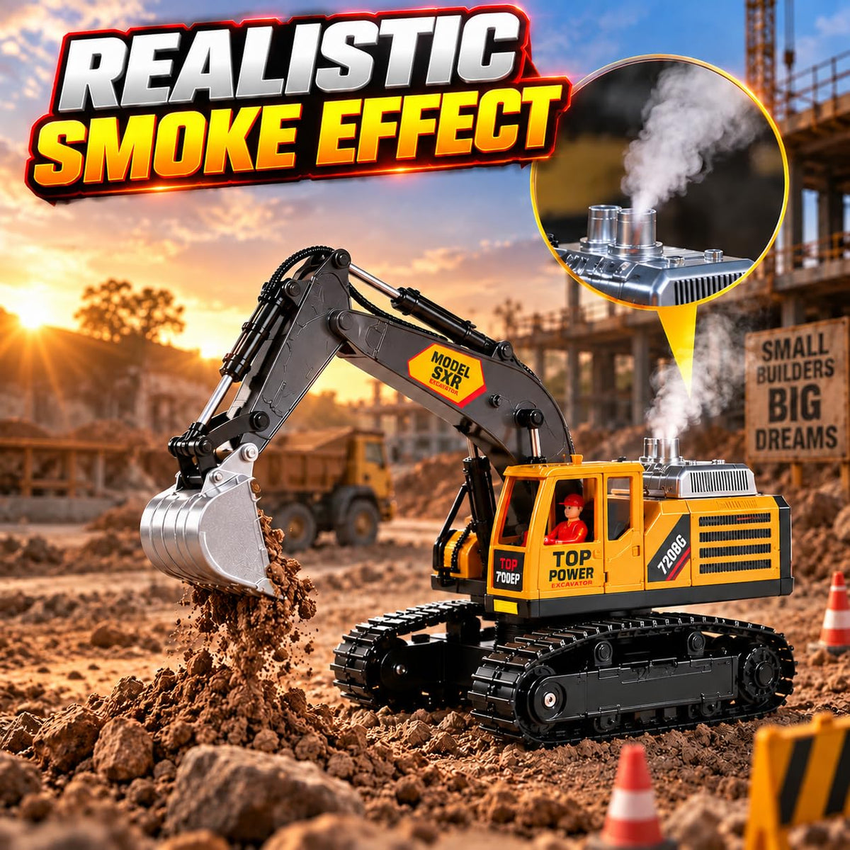 RC JCB Excavator with Working Arm, 360° Rotation, Metal Bucket & Free Dump Truck | Best RC Construction Toy