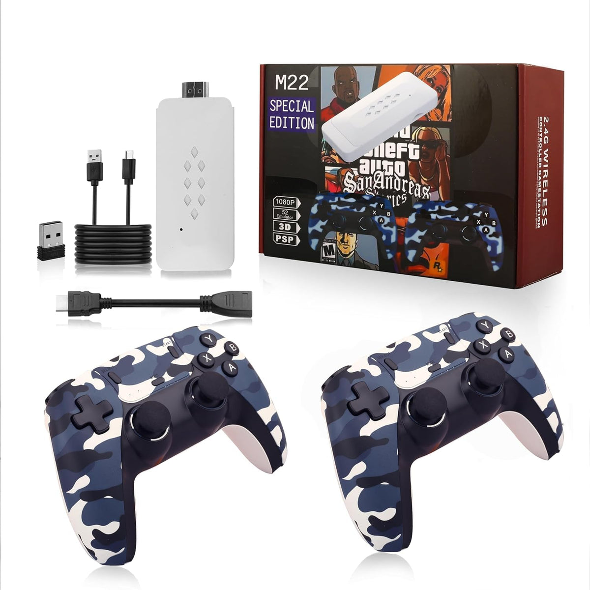 M22 Special Edition Gamestick with Camouflage Controllers, 25000+ Games & PSP Classics | Best Gaming Console