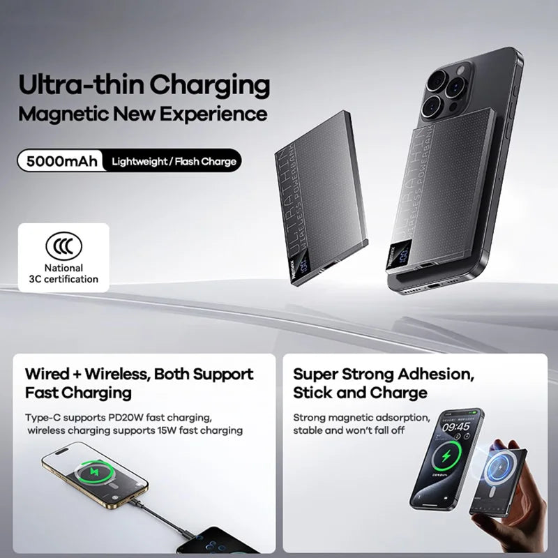 Slimmest MagSafe Powerbank 5000mAh with Fast Charging & Metallic Finish | Best Slim Powerbank India