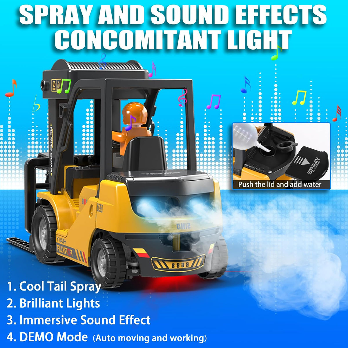 1:24 RC Forklift Toy for Kids, 2 in 1 Lift Fork & Hook Dual Modes