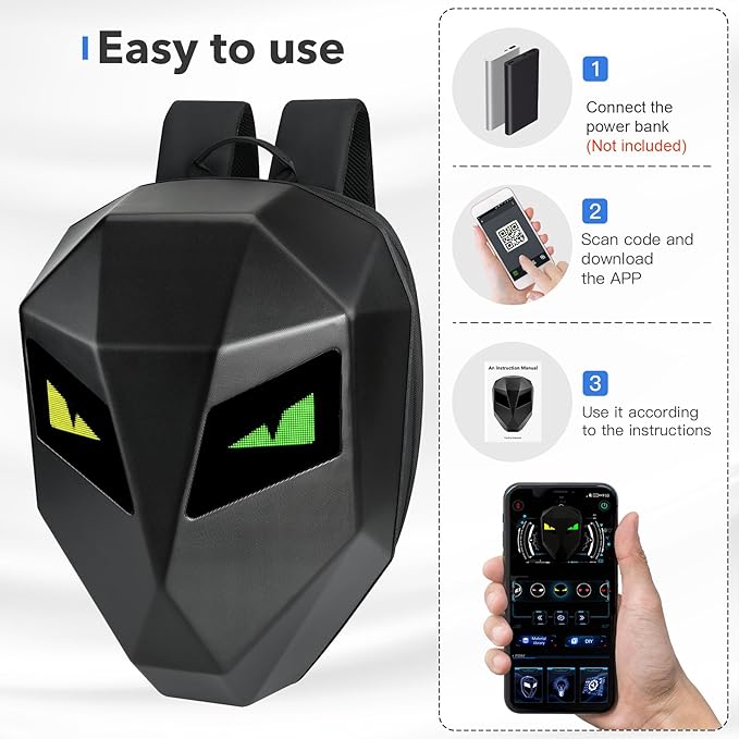 Eye Rover LED Smart Backpack with App Controlled Eyes, 19L Capacity & Helmet Storage | Most Unique Backpack India