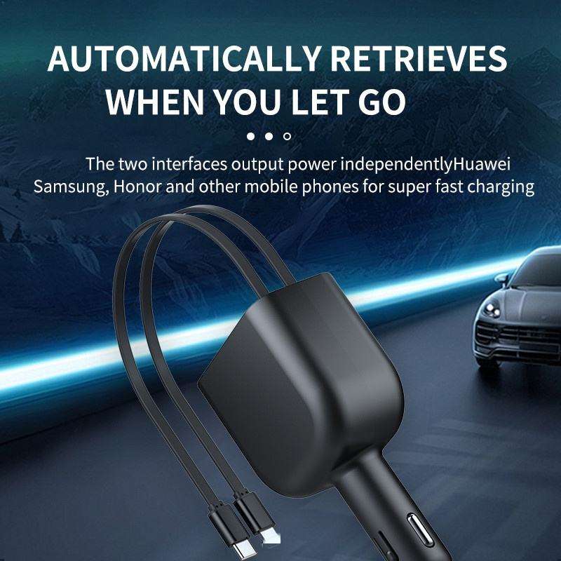 2-in-1 Retractable Car Charger with LED Roof Light – Fast Charging & Interior Light
