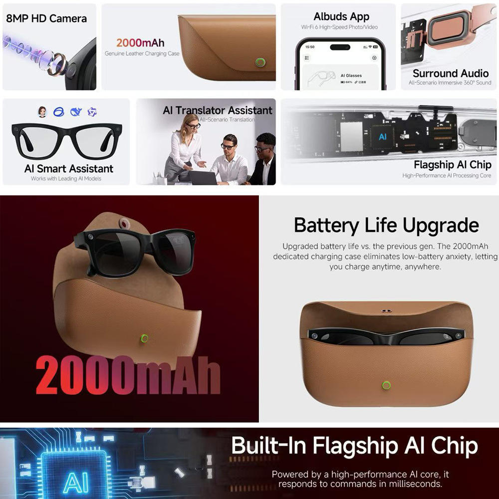 AI Smart Glasses with Camera, Charging Case, Calling & Music | Ray-Ban Meta Style | Best AI Glasses India