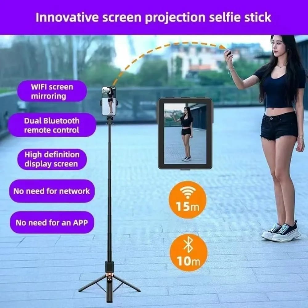 Selfie Stick with 2.5 Inch Screen Mirror & Tripod | See Yourself While Shooting | Best Selfie Stick India