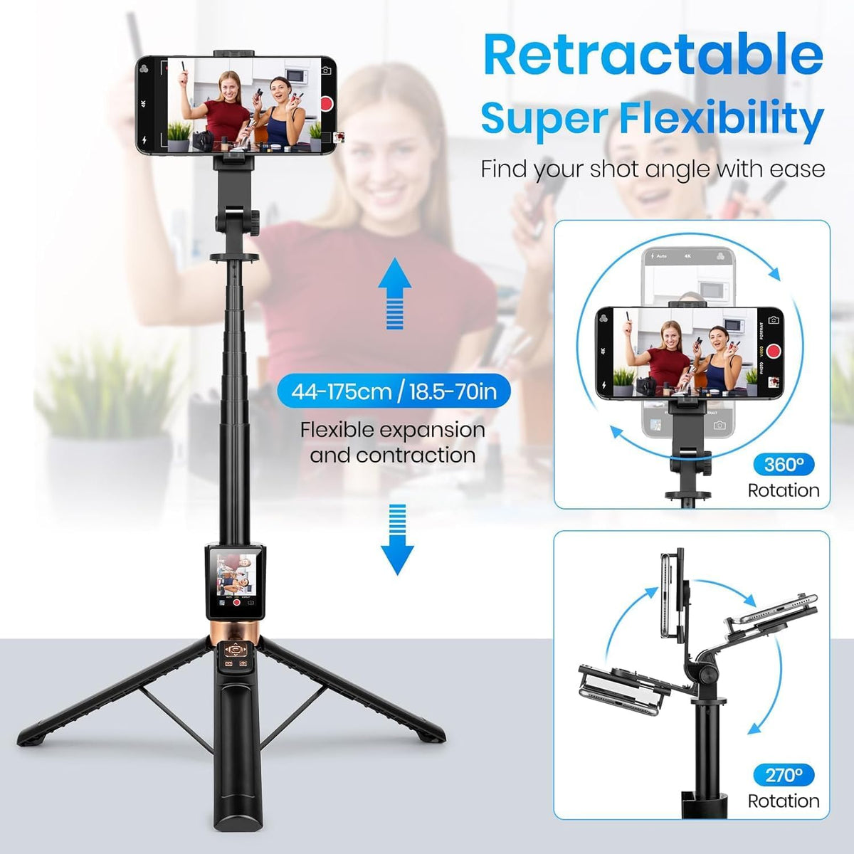 Selfie Stick with 2.5 Inch Screen Mirror & Tripod | See Yourself While Shooting | Best Selfie Stick India