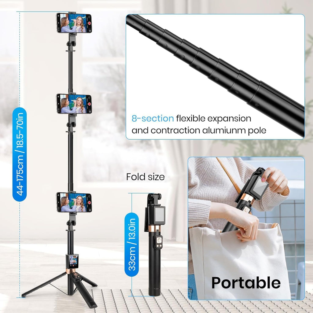 Selfie Stick with 2.5 Inch Screen Mirror & Tripod | See Yourself While Shooting | Best Selfie Stick India