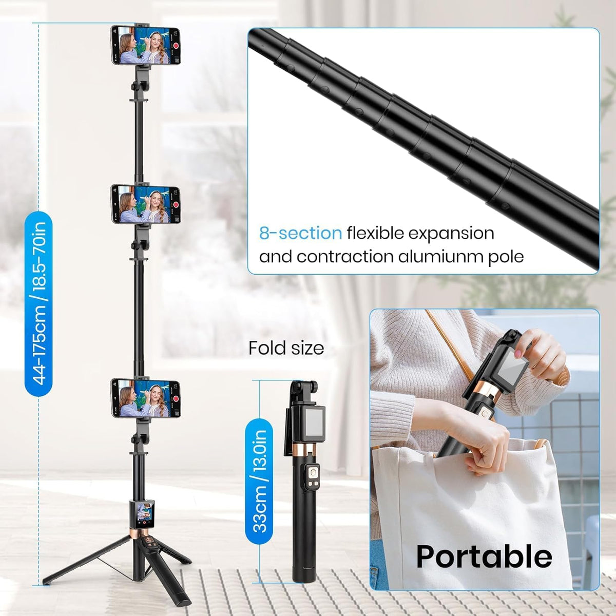 Selfie Stick with 2.5 Inch Screen Mirror & Tripod | See Yourself While Shooting | Best Selfie Stick India