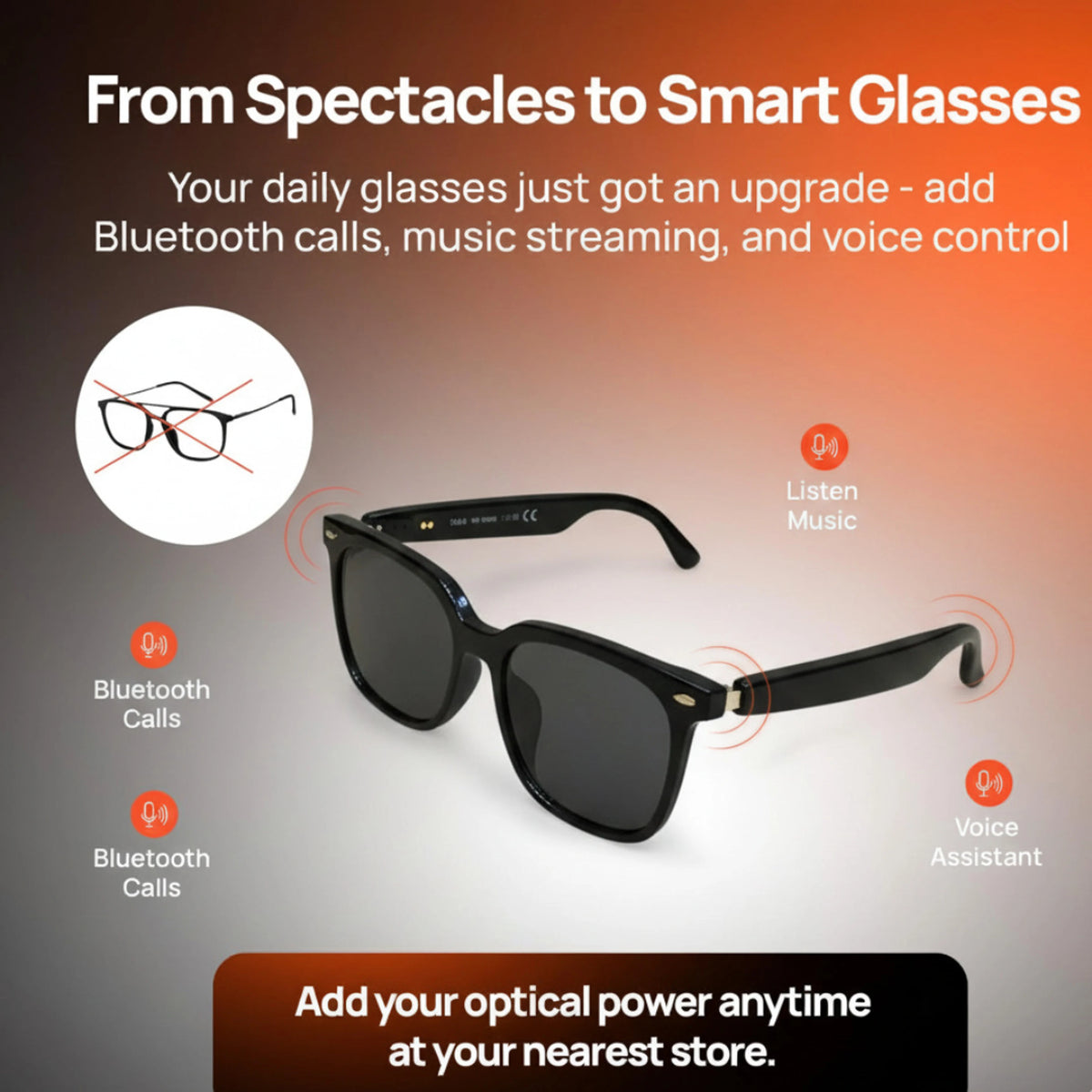 AI Bluetooth Smart Glasses with 7-9 Hours Battery, Music & Calling | Best Smart Glasses India