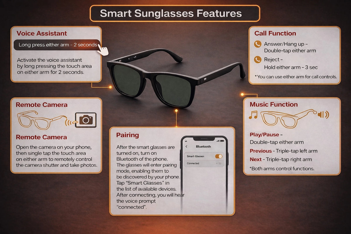 AI Bluetooth Smart Glasses with 7-9 Hours Battery, Music & Calling | Best Smart Glasses India