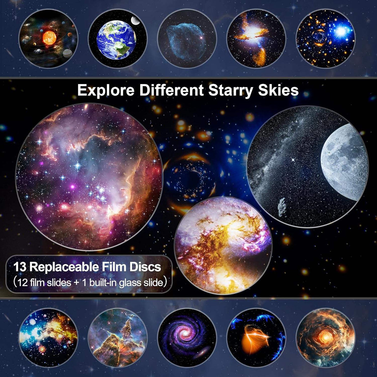 Galaxy Star Projector Night Light with 13 Projection Discs for Bedroom & Kids
