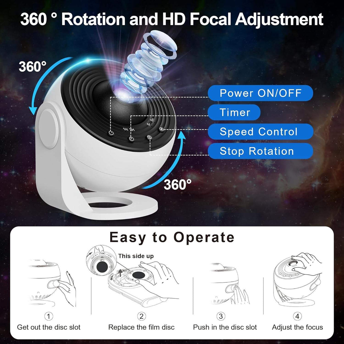 Galaxy Star Projector Night Light with 13 Projection Discs for Bedroom & Kids