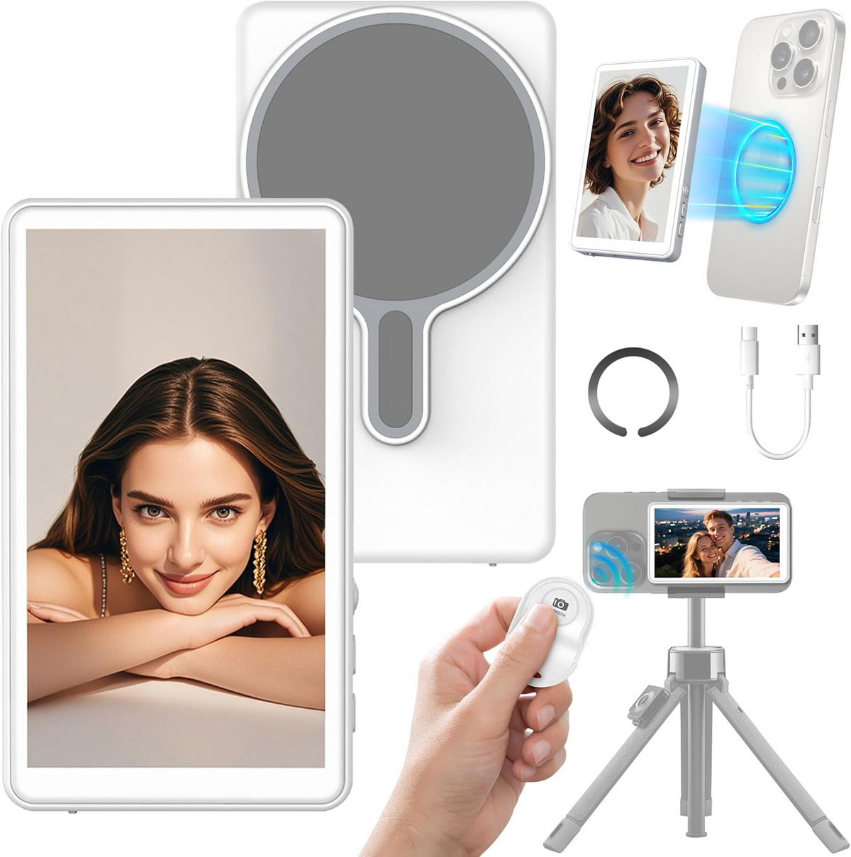 MagSafe Selfie Screen with Wireless Display for iPhone/Android Vlogging & Self Recording