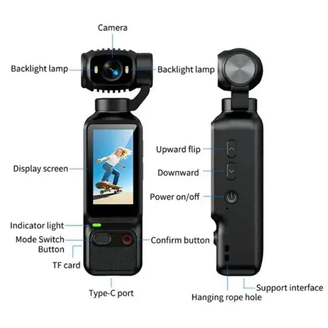 Pocket Action Camera with 180° Rotating Lens, 1080p HD, Display Screen & Fill Light | Best Pocket Camera India